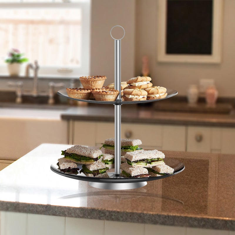 Chef Buddy Dessert Tower, 2-Tier Round Glass Display Stand - Image 3